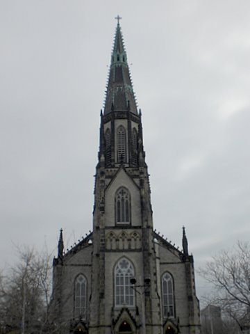 Two Peregrines on the belltower of St. Joseph's Church